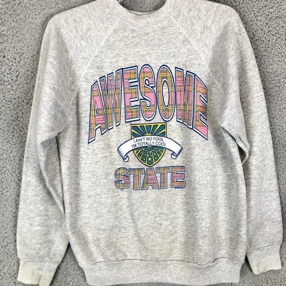 Sharky's 91' Sweatshirt "Awesome State" Plaid Spellout Size Large Tultex - Picture 1 of 6